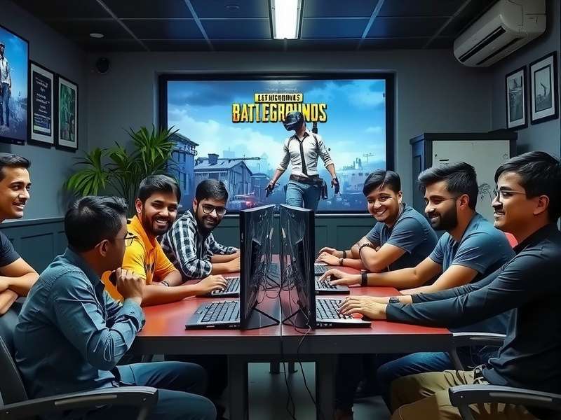 Large group of Indian gamers playing PUBG Mobile Team Deathmatch together at a cyber cafe