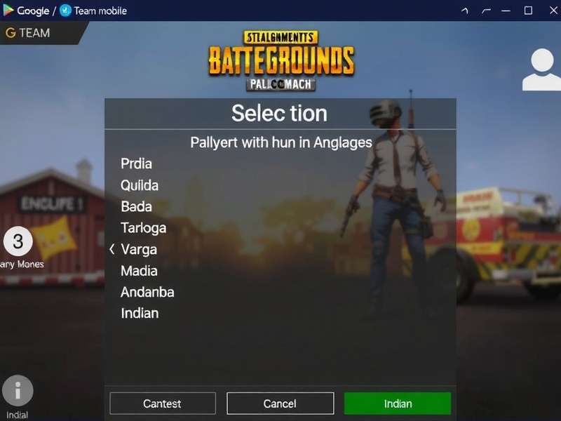 PUBG Mobile Team Deathmatch language selection screen showing Indian languages
