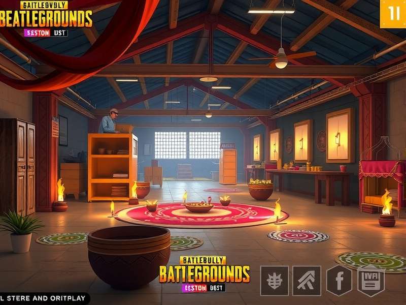 PUBG Mobile Team Deathmatch Diwali event with Warehouse map decorated with diyas and rangoli